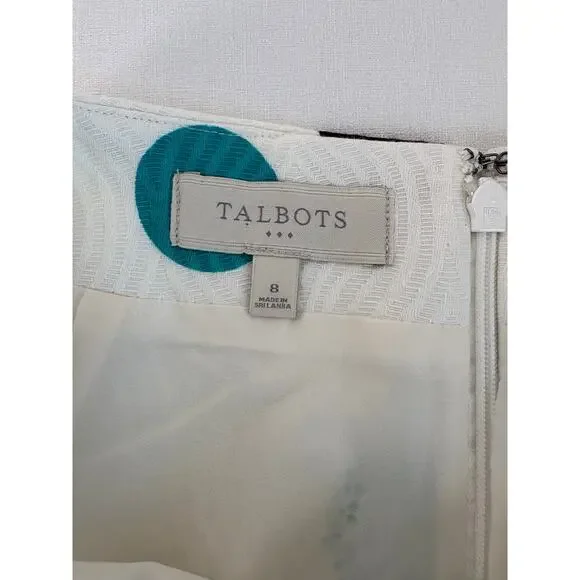 Talbots Pencil Knee Length White Green Polka Dot Skirt Sz 8 Cotton Old Money - Picture 4 of 10